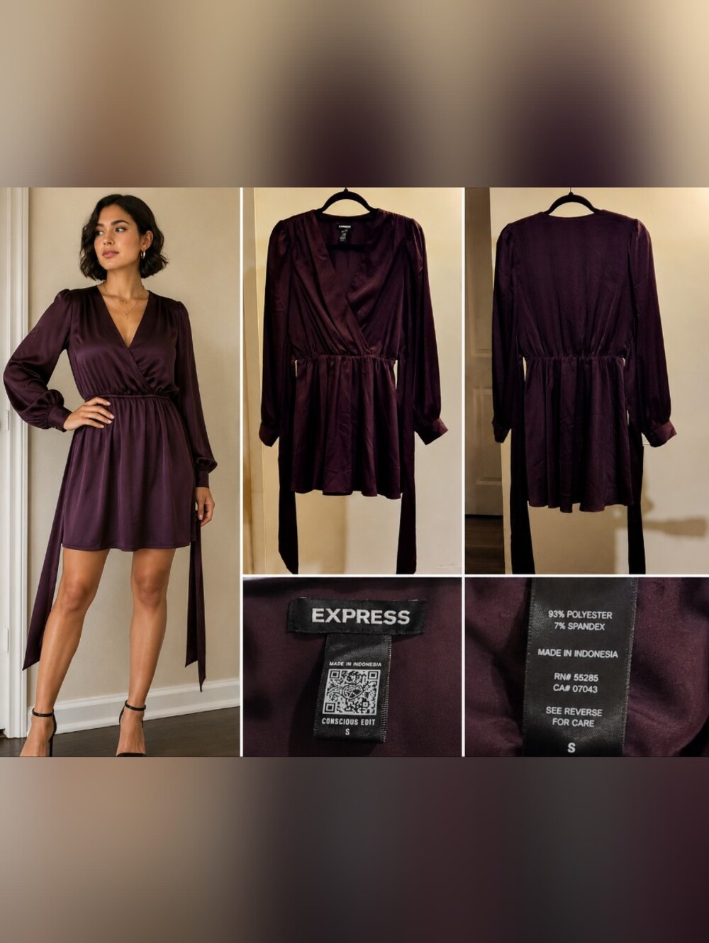 Express Women's Purple Satin Wrap Dress